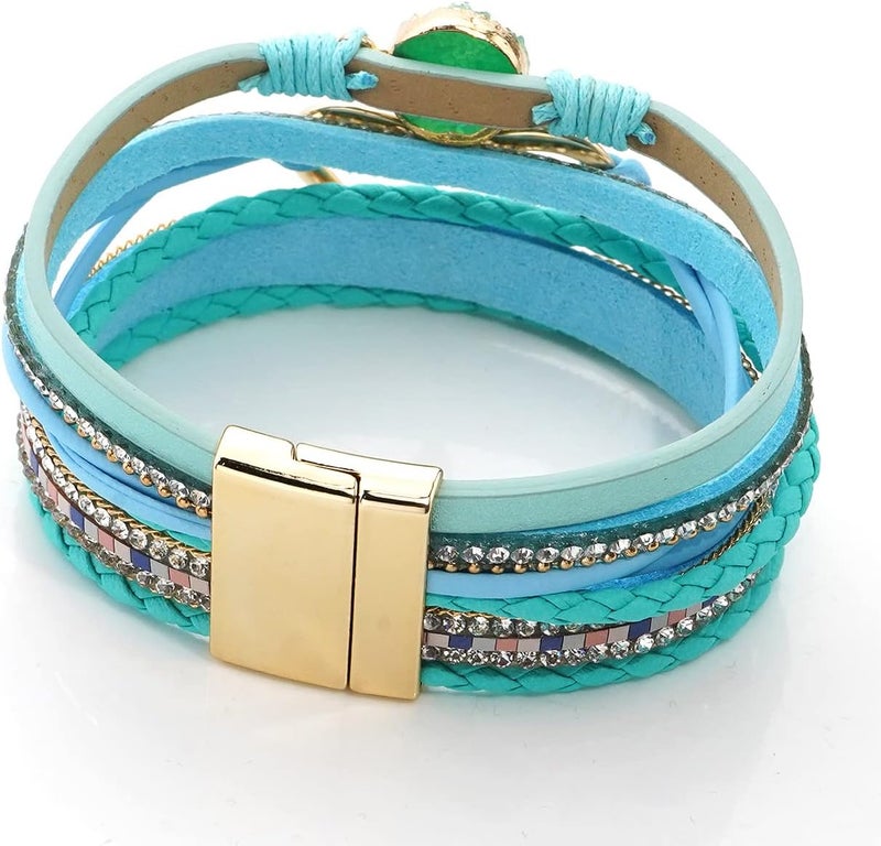 Suyi Multilayer Leather Wrap Bracelet Heart-Shape Wide Cuff Bracelets for Women - Image 4